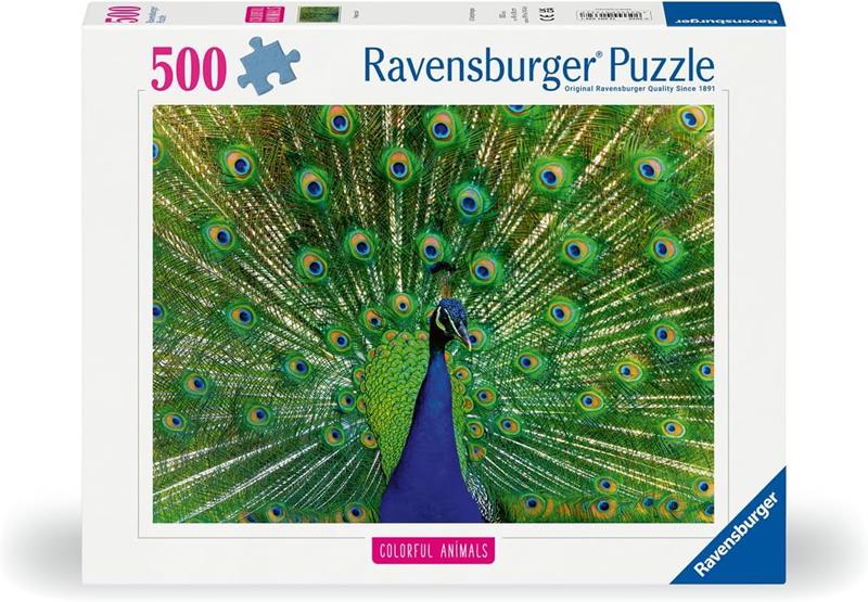 Ravensburger Puzzle - Colorful animals : Peacock - 500 Pieces