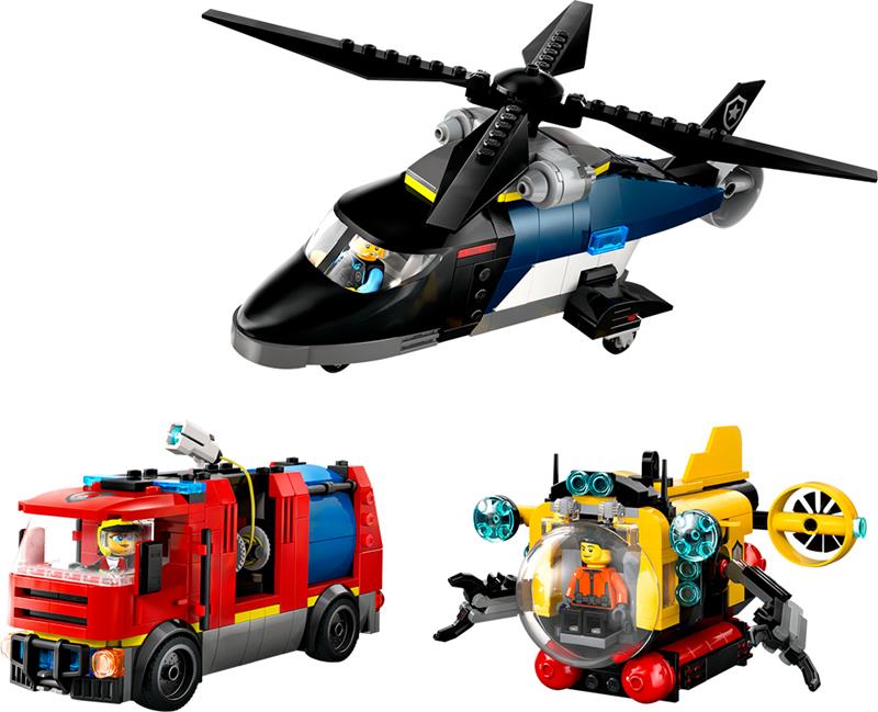 LEGO City - Hélicoptère, camion de pompiers et sous-marin