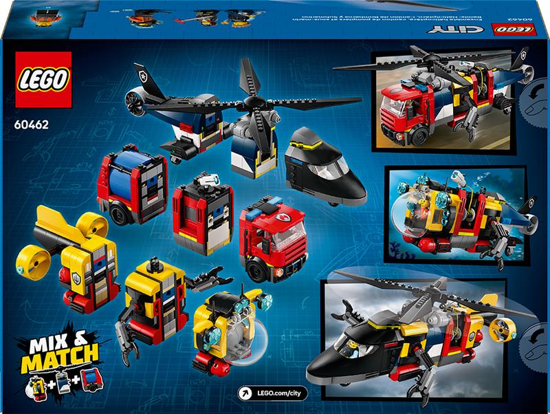 LEGO City - Hélicoptère, camion de pompiers et sous-marin