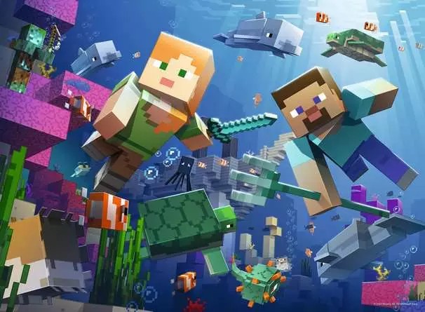 Casse-tête Ravensburger - Minecraft, sous l'eau - 200 pièces XXL