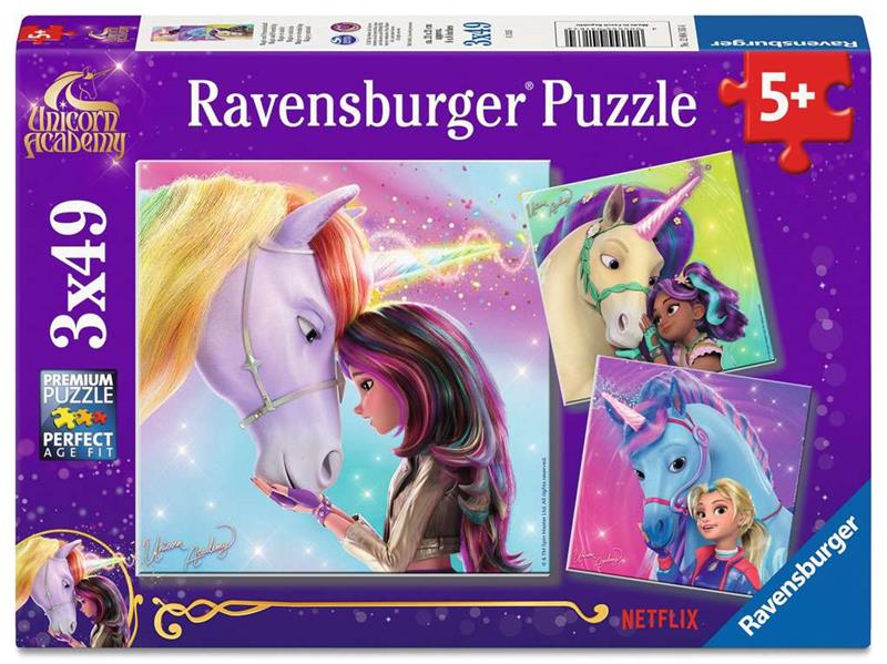 Casse-tête Ravensburger - Unicorn Academy - 3 x 49 pièces
