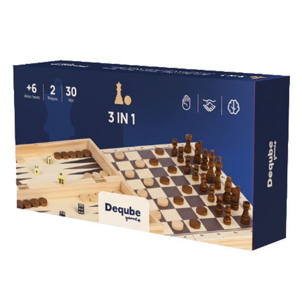 Ensemble 3 en 1 - Échecs, Dames, Backgammon