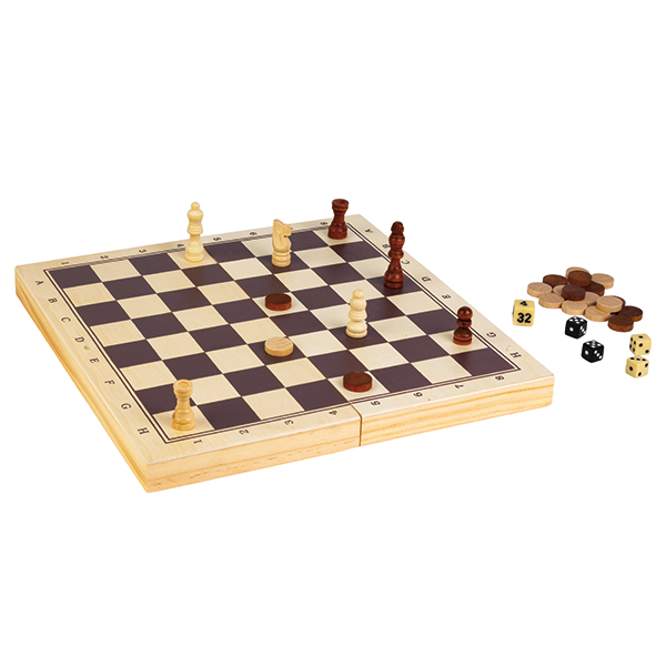 Ensemble 3 en 1 - Échecs, Dames, Backgammon