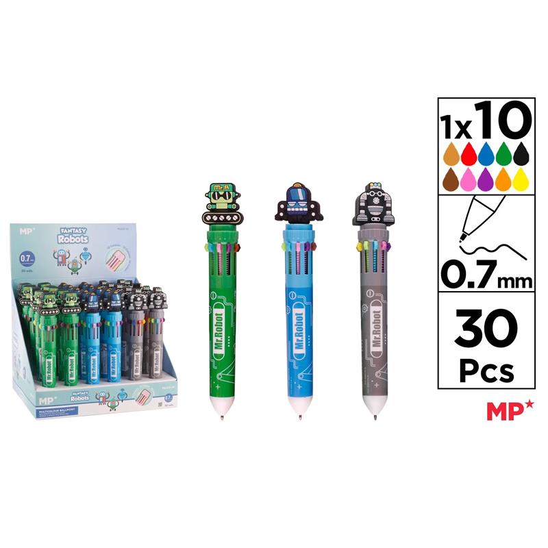 STYLO BILLE 10 COULEURS ROBOT