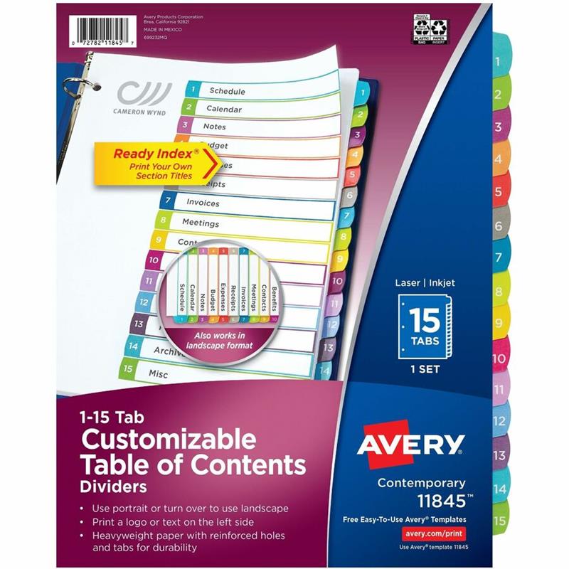 Image Ready Index® Customizable Table of Contents Dividers