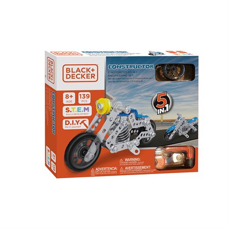 Black+Decker Constructor - Ensemble 5 modèles en 1 - Moto 139 pièces