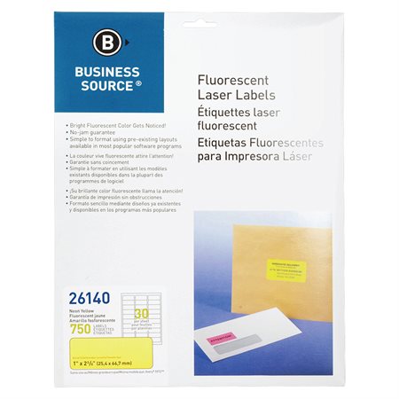 Étiquettes fluorescentes 1 x 2-5 / 8 po. Paquet de 750 jaune