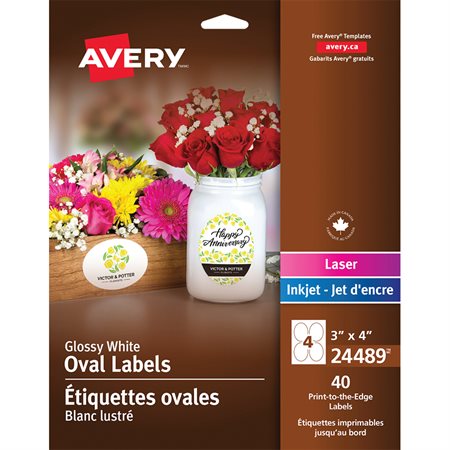 Printable Glossy Labels Oval 3 x 4 in ( pkg 40)