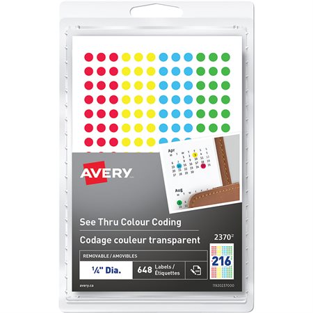 Self-Adhesive Labels Translucent 1 / 4 in. (pkg 648) red, green, yellow, blue