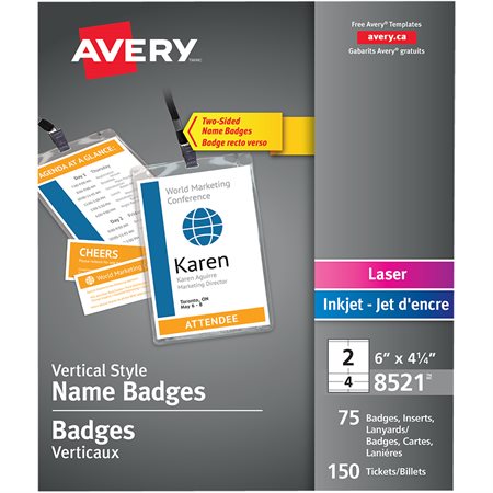 Vertical Style Name Badges with Lanyard Badges package of 75