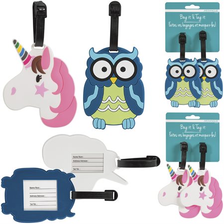 Étiquette de bagages - paquet de 2 - Motif hibou ou licorne