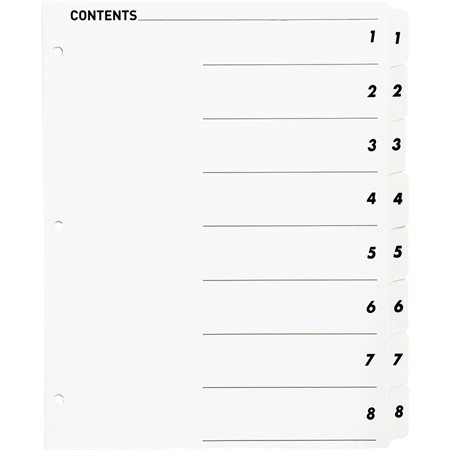 Printable Tab Dividers 8 Tabs 1-8 white. 1 set