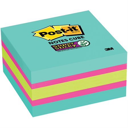 Feuillets Post-it® Super Sticky Cubes 3 x 3 po qua, fushia, vert