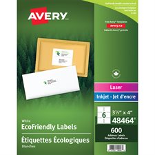 Étiquettes d'adresse blanches Écologiques Boîte de 100 feuilles 3-1/3 x 4" (600)