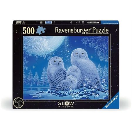 Casse-tête Ravensburger – Phosphorescent : Hiboux au clair de lune – 500 pièces