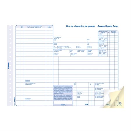 Bons de réparation numérotés bilingue