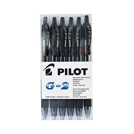 Stylos à bille roulante rétractable G2 0,7 mm. Boîte de 6 noir