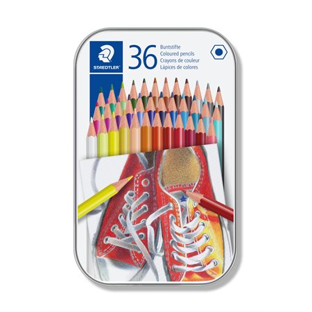 Boîte en métal de 36 crayons de couleur assortis Staedtler
