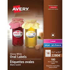 Étiquettes glacées imprimables Ovale 1-1/2 x 2-1/2 po (180 étiquettes)