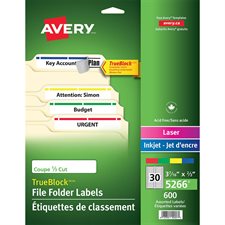 Étiquettes de classement TrueBlock™ Paquet de 600, 20 feuilles. variés