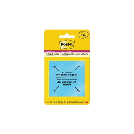 Feuillets entièrement collants Post-it® Super Sticky 3 x 3 po. Coup de pouce - paquet de 4