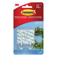 Crochets adhésifs Command™ 2 crochets moyens et 4 bandes adhésives Supporte 2lb. Clair