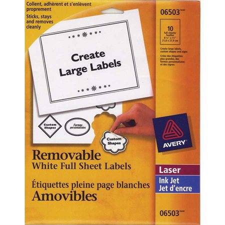 Removable I.D. labels 8-1 / 2 x 11” (10)