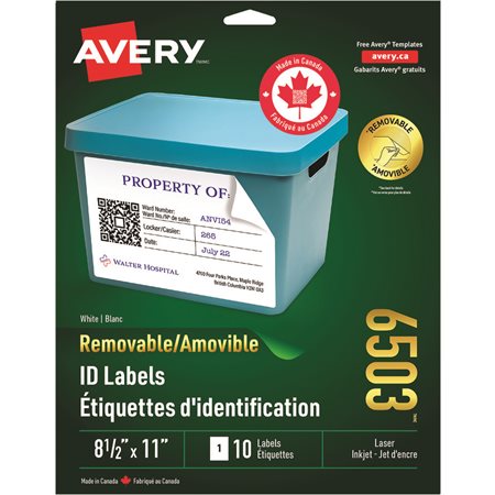 Étiquettes d'identification amovibles 8-1 / 2 x 11” (10)