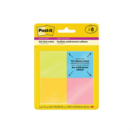 Feuillets entièrement collants Post-it® Super Sticky 2 x 2 po Coup de pouce - paquet de 8