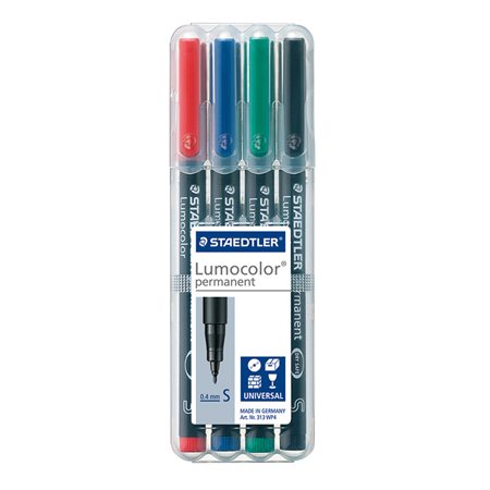 Marqueur permanent Lumocolor® Super fine. 0.4 mm Paquet de 4 couleurs variées