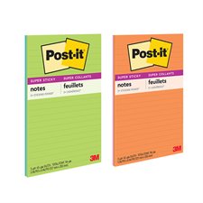 Feuillets super collants Post-it® - collection coup de pouce 5 x 8 po, lignés bloc de 45 feuillets (pqt 2)