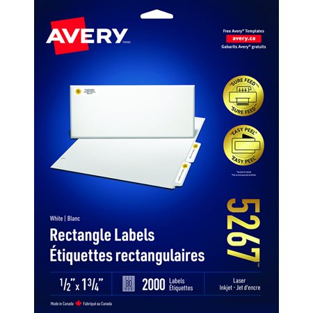Étiquettes rectangulaires blanches Easy Peel® Paquet de 25 feuilles 1-3 / 4 x 1 / 2” (2000)
