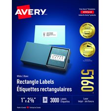 Étiquettes rectangulaires blanches Easy Peel® Boîte de 100 feuilles 2-5/8 x 1"  (3000)