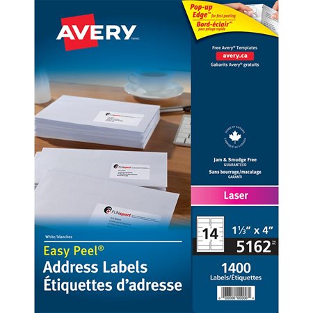 Easy Peel® White Rectangle Labels Box of 100 sheets 4 x 1-1 / 3"  (1400)