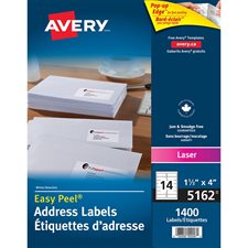 Étiquettes rectangulaires blanches Easy Peel® Boîte de 100 feuilles 4 x 1-1/3"  (1400)