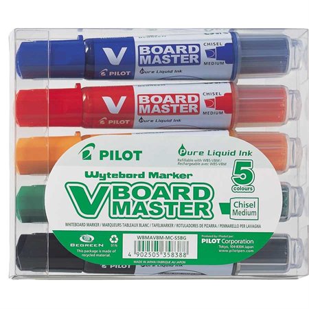 Begreen V Board Master Dry Erase Marker Chisel Point. Pack of 5.