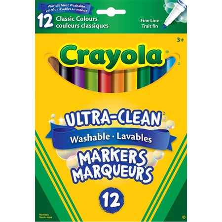 Marqueurs lavables Ultra-Clean Pointe fine couleurs classiques - boîte de 12