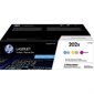 Cartouche de toner laser haute capacité HP 202X (CF500XM) originale - Pack de trois - Cyan, Magenta, Jaune Cartouche de toner laser haute capacité HP 202X (CF500XM) originale - Pack de trois - Cyan, Magenta, Jaune