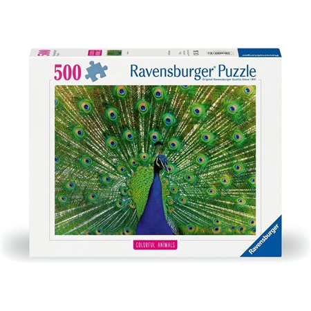 Casse-tête Ravensburger - Colorful animals : Paon - 500 pièces