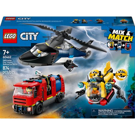 LEGO City - Hélicoptère, camion de pompiers et sous-marin