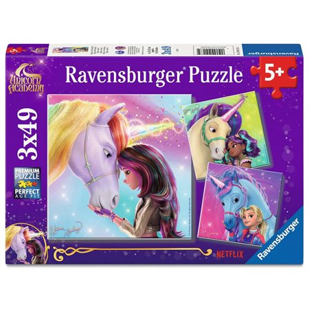 Casse-tête Ravensburger - Unicorn Academy - 3 x 49 pièces