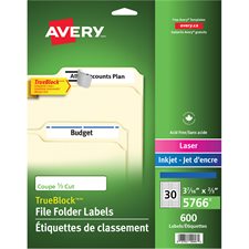 Étiquettes de classement TrueBlock™ Paquet de 600, 20 feuilles. bleu