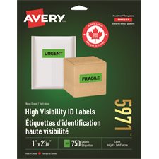 Fluorescent Labels 2-5/8 x 1”. Package of 750. green