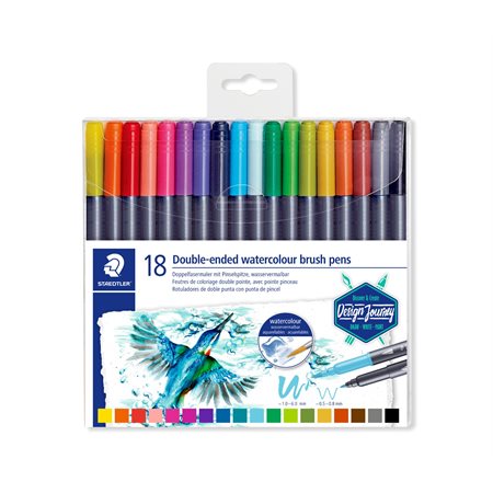 Crayons pinceaux aquarelle double embout Staedtler – paquet de 18