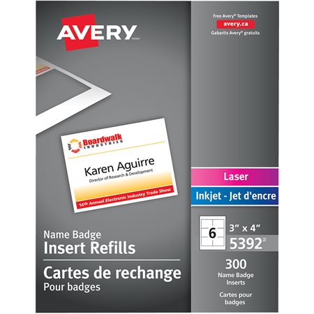 Insertions pour insignes d'identification Boîte de 300. 4 x 3".