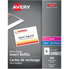 Identification badge insert refills Box of 300. 4 x 3".