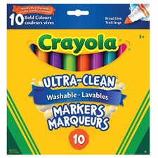 Marqueurs lavables Ultra-Clean Pointe Large couleurs vives - boîte de 10