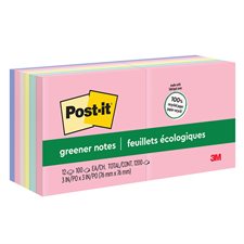 Feuillets plus écologiques Post-it® - collection doux soupçons 3 x 3 po bloc de 100 feuillets (pqt 12)