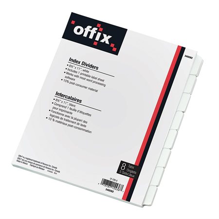 Intercalaires blancs Offix® 8 onglets 5 jeux