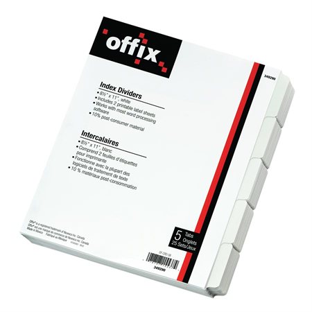 Offix® White Index Dividers 5 tabs 25 sets